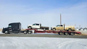Truck loaded for hauling in the winter